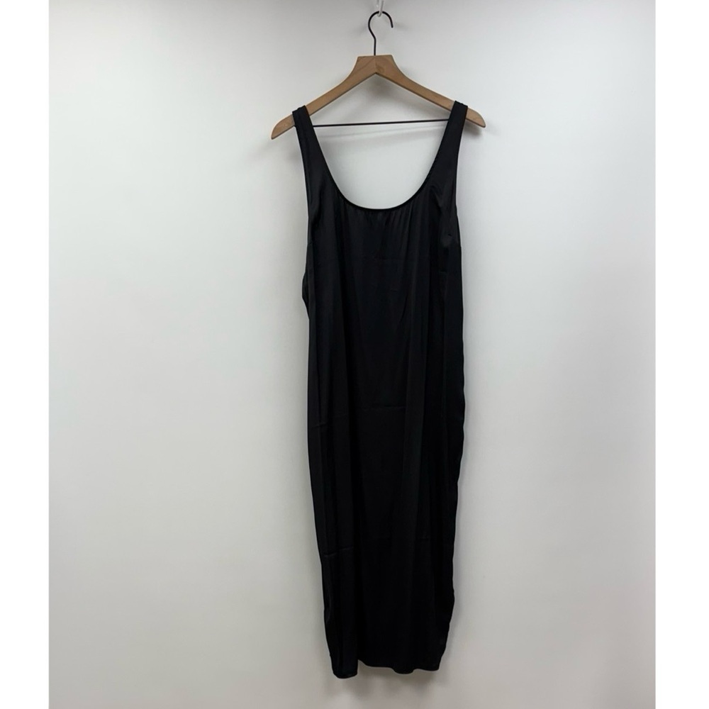 Abercrombie & Fitch Satin Sleeveless Scoopneck Slit Midi Slip Dress Black Large - Picture 4 of 12